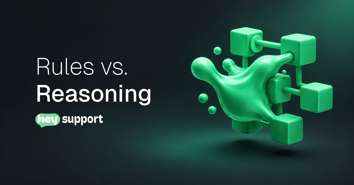 Rules vs. Reasoning - a fluid green shape flowing through a rigid grid of connected blocks