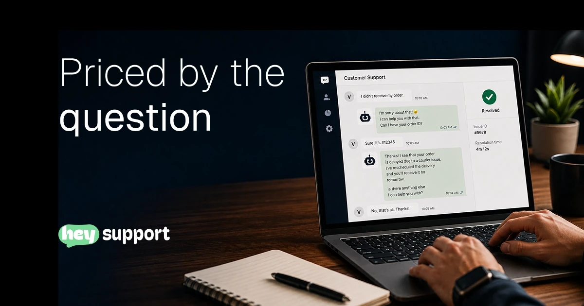 Priced by the question - a support inbox showing one conversation marked Resolved with a 4m 12s resolution time