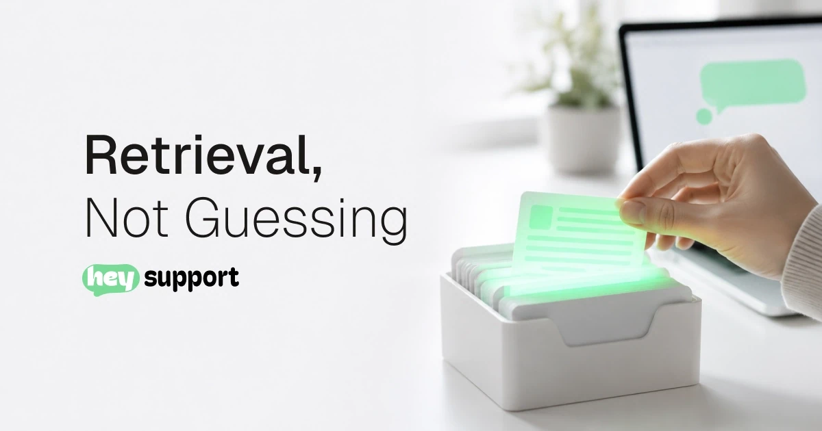 Retrieval, Not Guessing - a hand pulling one glowing document out of a card index