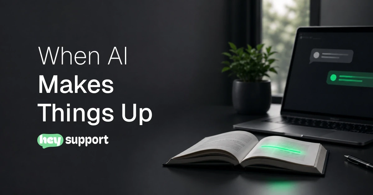 When AI Makes Things Up - an open book beside a laptop, one line glowing green in each